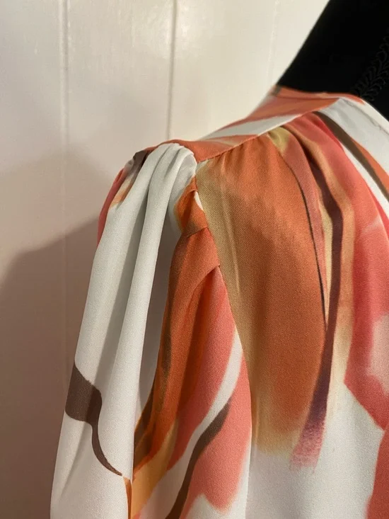 Romantic Flowing Maxi Dress V Neck Empire Waist | Boho Sunset Coral Pink Large - Picture 7 of 13